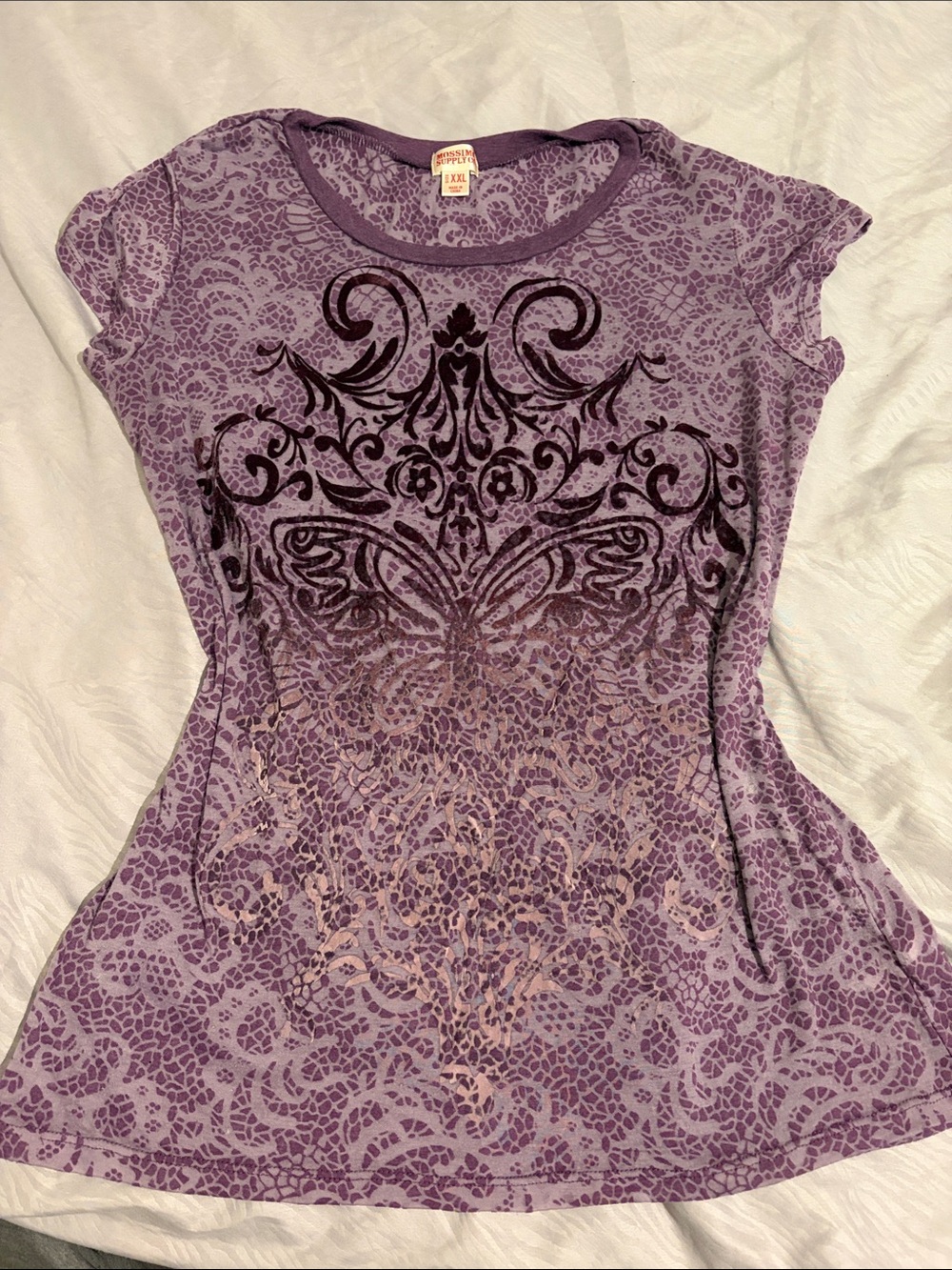 Y2K Sheer Mossimo Supply Co. Purple Short Sleeve Printed Tee
